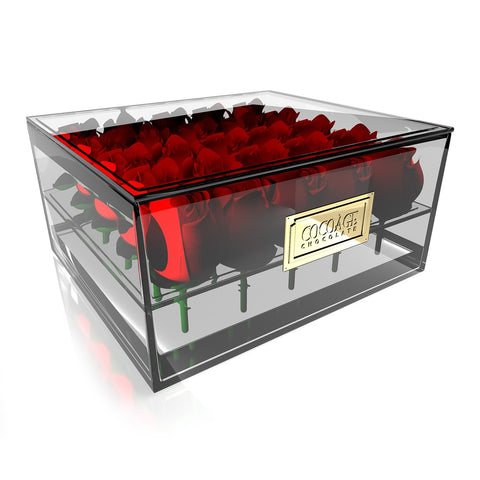 Square Acrylic Flower Box with Drawer - 48 Roses