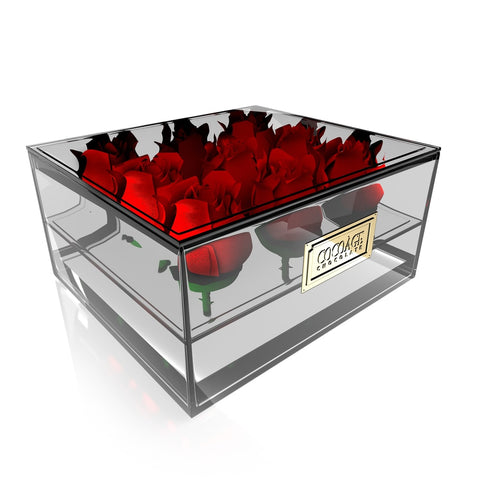Square Acrylic Flower Box with Drawer - 9 Roses